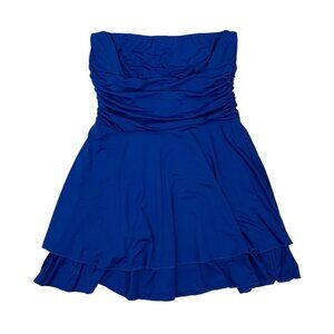 Womens Strapless Dress Large Blue Flare Party Cocktail Evening Formal